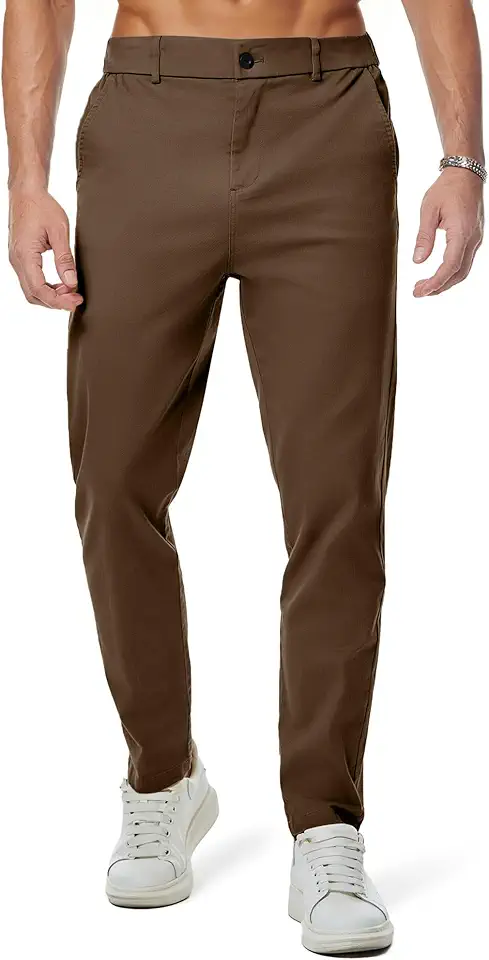 JMIERR Men's Chino Pants Casual Stretch Waist Tapered Trousers with Pockets