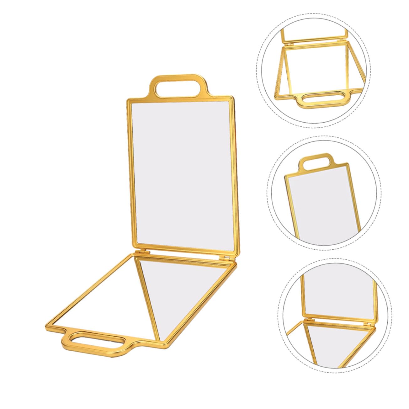 Healvian Faltbarer doppelseitiger Friseurspiegel mit Ständer Luxuriöser Goldener Rahmen Präzise Spiegeloberfläche für selbstständiges Styling Tragbar für Reise und Tanz