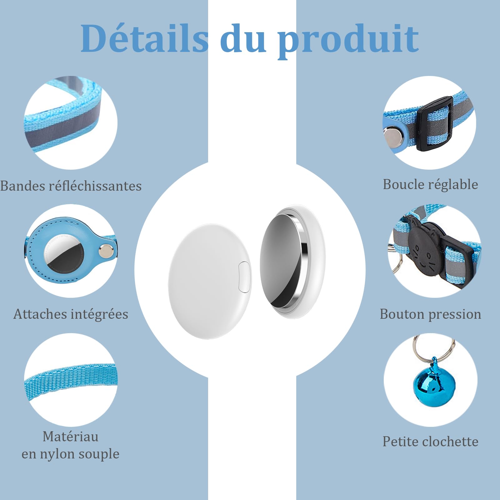 Collier GPS Chat Traceur Localisation sans Abonnement IPX5 Résistant Éclaboussures Compatible iOS Android HarmonyOS Bleu