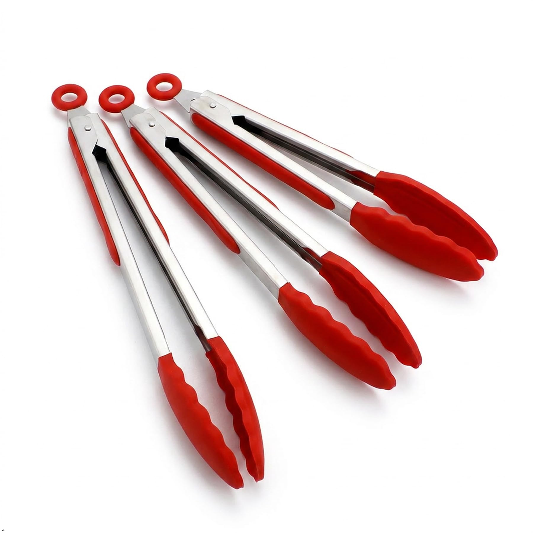 A2Z Silicone Grip Tongs Pack of 3 Heat Resistant Kitchen Tongs with Non Scratch - Silicone Grip Tongs 0511 Red Pack of 3