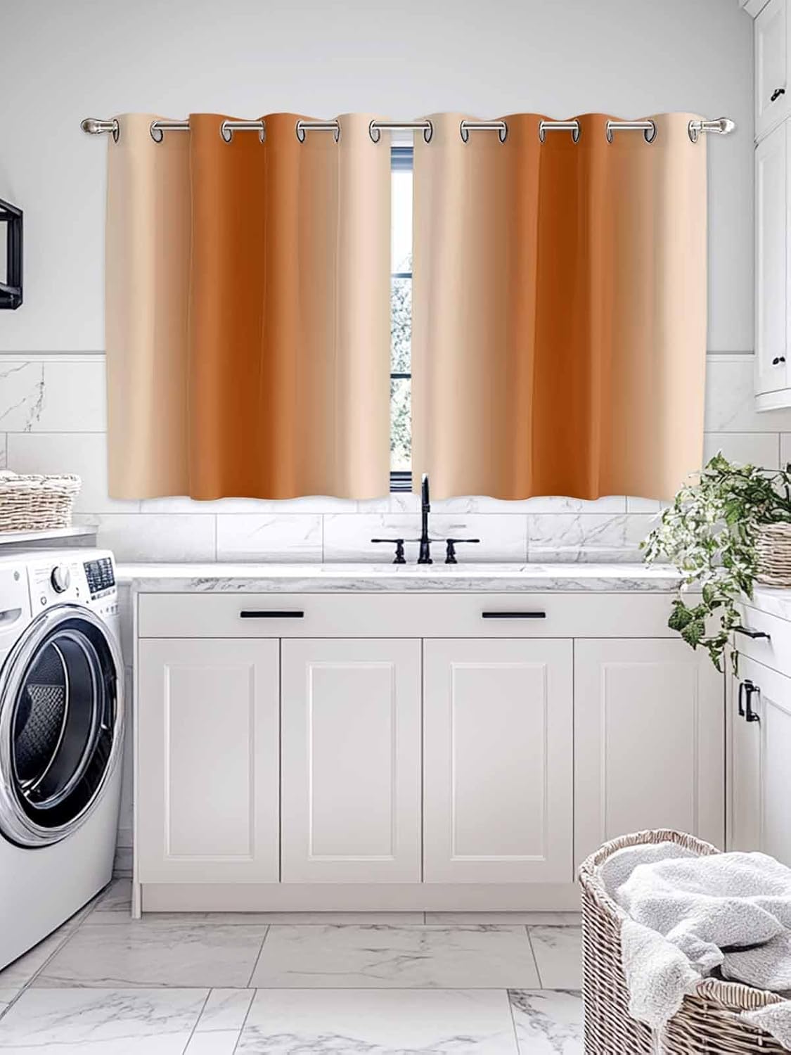 Burnt Orange Ombre Blackout Window Curtains 45 Inch Length 2 Panels Set, Farmhouse Orange Gradient Grommet Top Window Curtain for Living Room/Bedroom, Modern Art Thermal Insulated Drapes 42x45 In