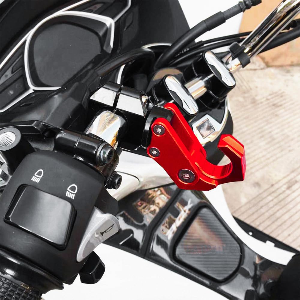 Sarini Gancio per Manubrio, Cinturino con Gancio Pieghevole, Gancio per Casco per Manubrio in Lega di Alluminio Universale per Moto Accessorio per Moto(Rosso)