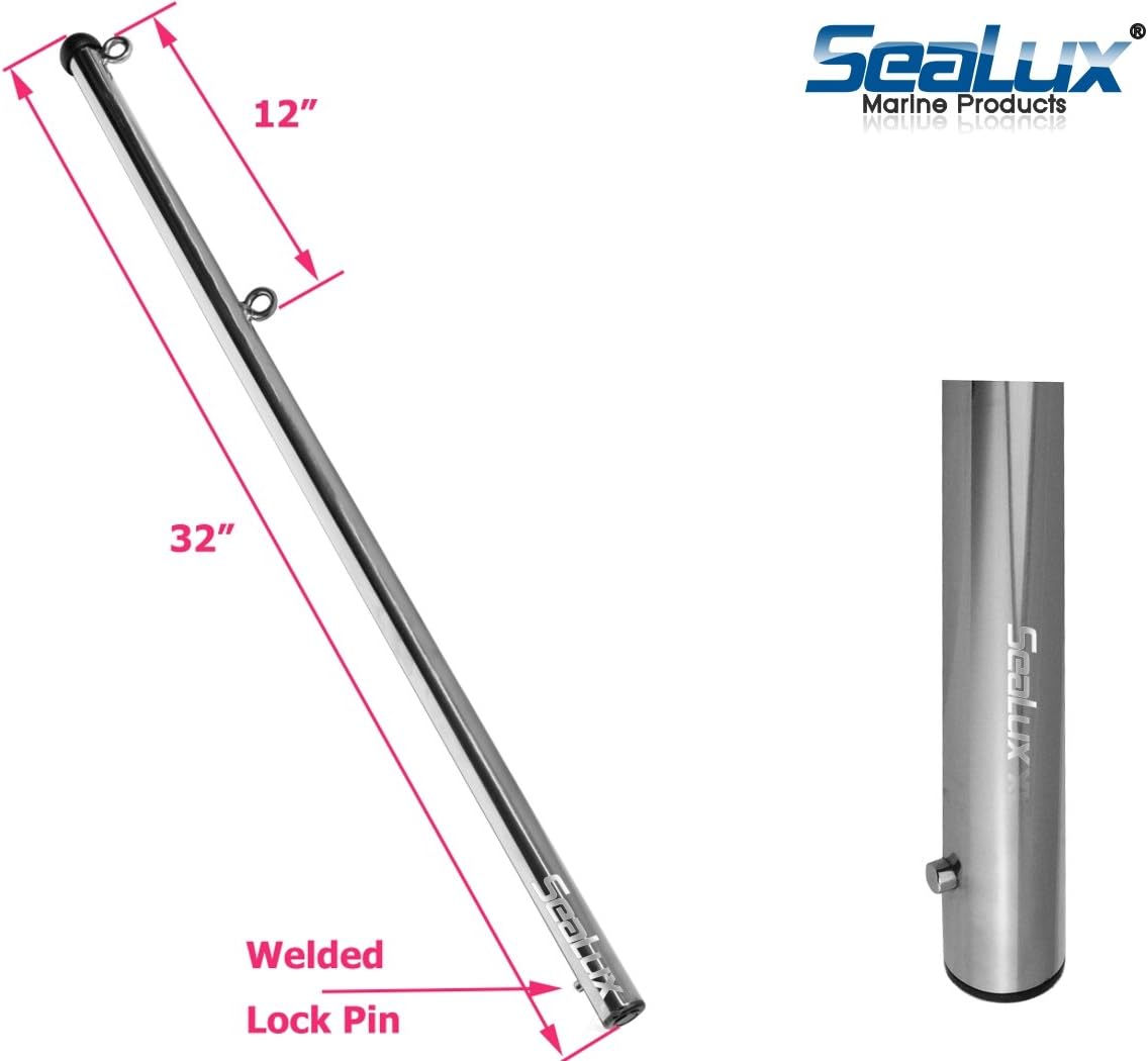 SeaLux Marine Boat 32" Flag Pole OEM Quality 1" Stock with Welded Locking Stud Stainless Steel Heavy Duty Gauge