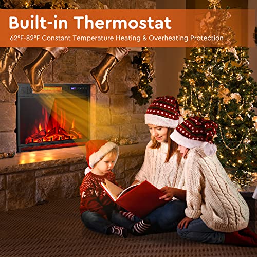 COSTWAY Electric Fireplace Insert 25-Inch Wide, 900/1350W Recessed and Freestanding Heater with Remote Control, 3 Flame Colors, 4 Brightness, Adjustable Temperature, Electric Fireplace for Indoor Use