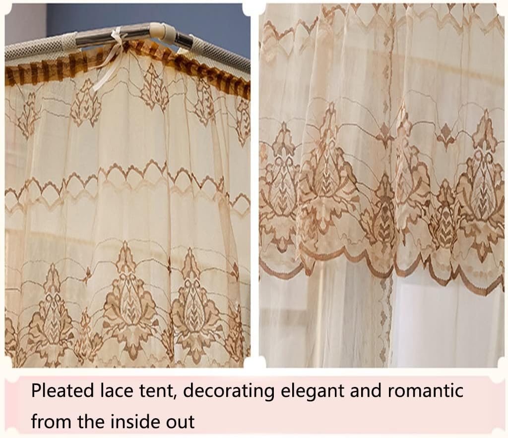 Mosquito Net Bed Canopy Lace Luxury 4 Corner Square Princess Fly Screen Floor Standing Canopy Curtain Palace Mosquito Net (Color : Pink, Size : 1.8 * 2.2m Bed)