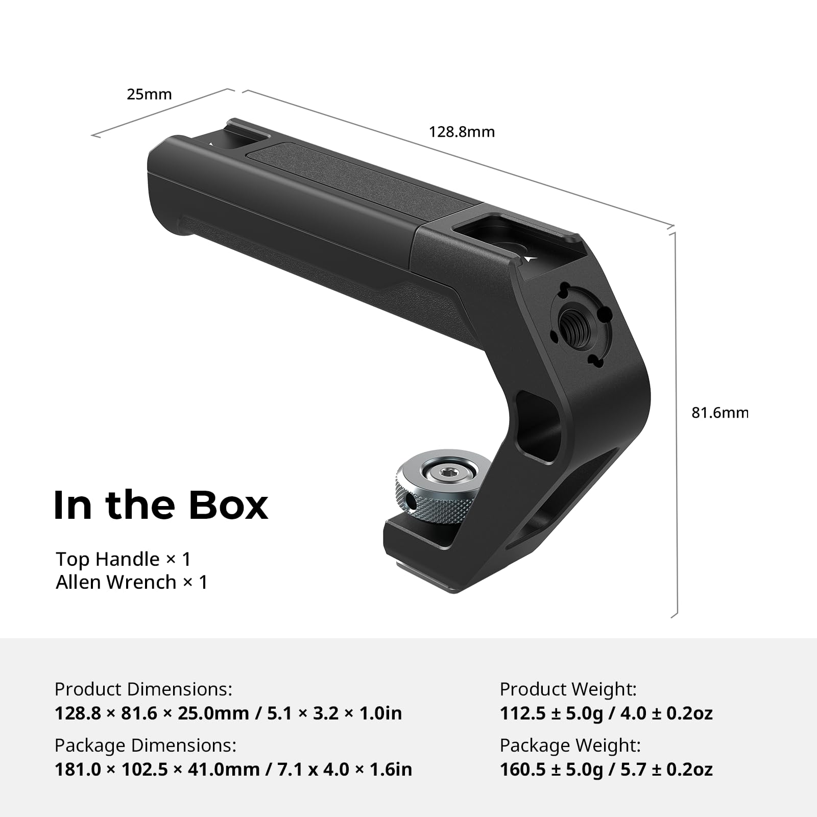 SMALLRIG Manico leggero per slitta fredda, piccola impugnatura superiore per fotocamera, solo 113 g, impugnatura con foro di posizionamento per ARRI e due supporti per slitta fredda, per fotocamera e
