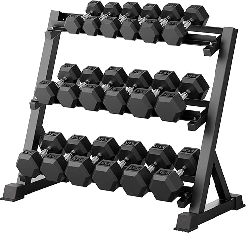 Miniatura 44 de RitFit 5-780LBS Rubber Coated Hex Dumbbell Weight Set with Rack for Home Gym, Strength Training, Workouts