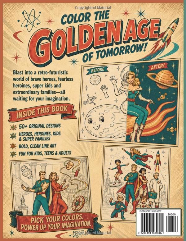 1950s Retro Superheroes Coloring Book: 50+ Original Heroes, Heroines, Super Kids and Super Families to Color for Relaxation and Creative Free Time - A Fun Gift for Kids, Teens and Adults image 3