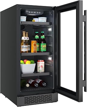 Avallon ABR151BLSS 15 Inch Wide 86 Can Beverage Center with LED Lighting