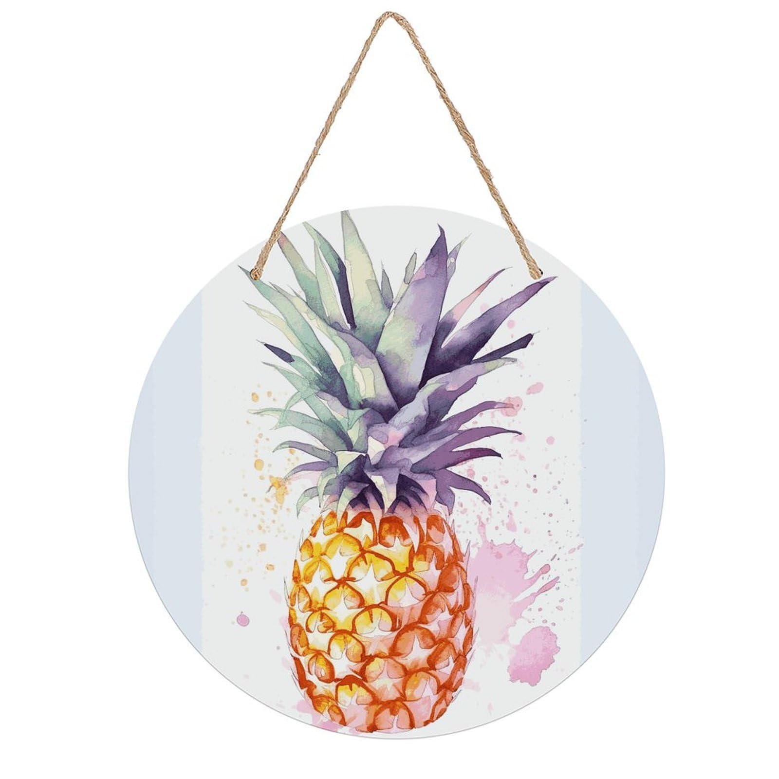 FekiLoot Pineapple Wall Art Decor Rustic Welcome Sign Round Wood Hanging Sign Decoration Wood Plaque Door Hanger Wooden Signs Wall Hanging Decor Housewarming Gift for Home Outdoor Indoor