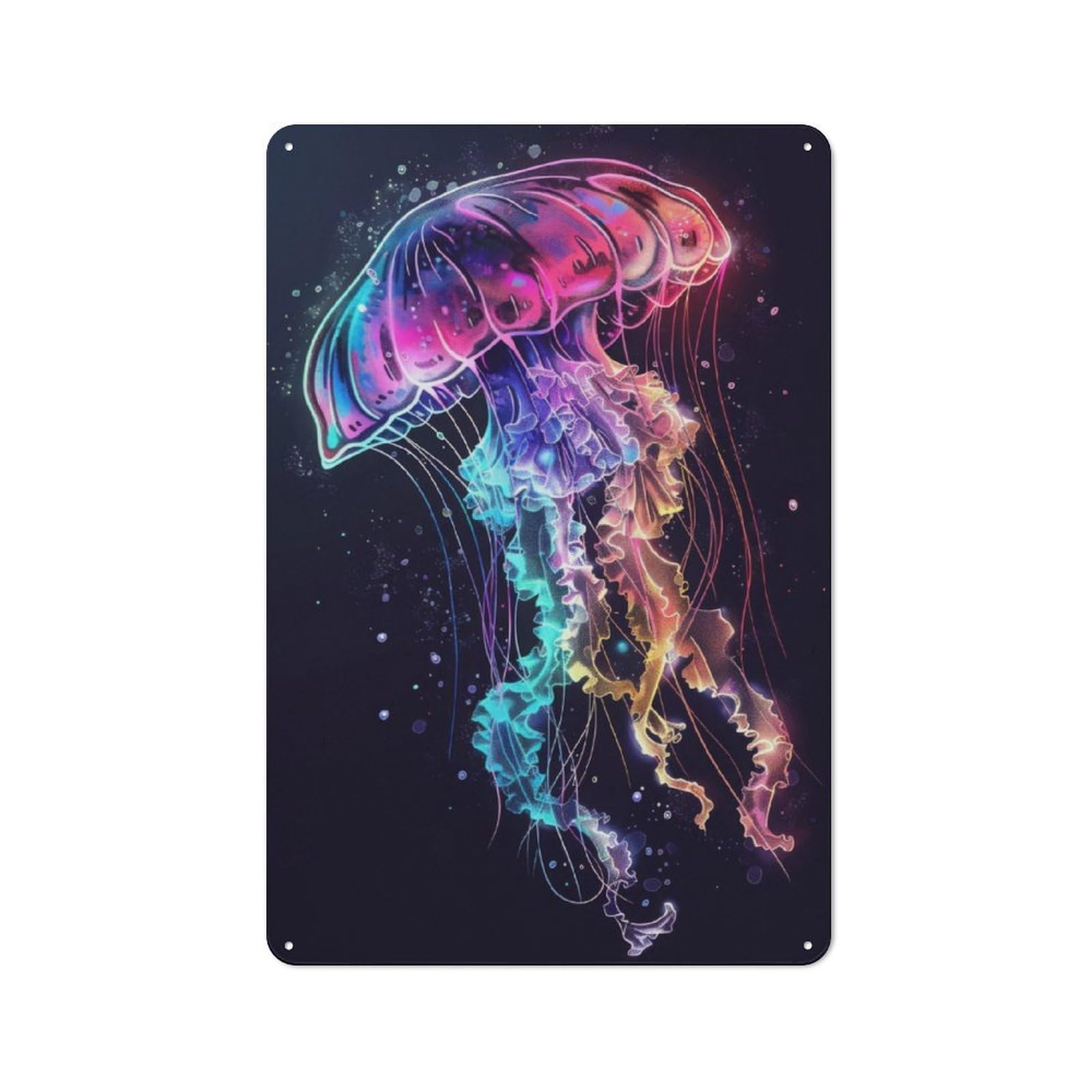 Junmoney Jellyfish Neon Animal Vintage Tin Sign 30X20cm With For Guest Room Or Hallway, Suited To Wall Displays In Guest Rooms And Hallways