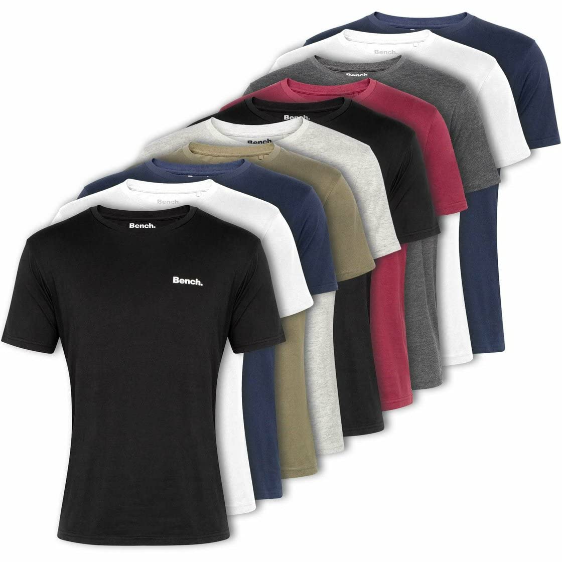 Bench Men's Envoy Everyday T-Shirt Multipack, Assorted Plain Colours, 100% Cotton, 5 Pack, Crew Neck Classic Fit Short Sleeve tee, Everyday Men's Clothing, Small