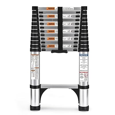 Telescoping Ladder, SocTone 12.5 FT Aluminum Lightweight Extension Ladder with 2 Triangle Stabilizers, Heavy Duty 330lbs Max Capacity, Multi-Purpose Collapsible Ladder for RV or Outdoor Work