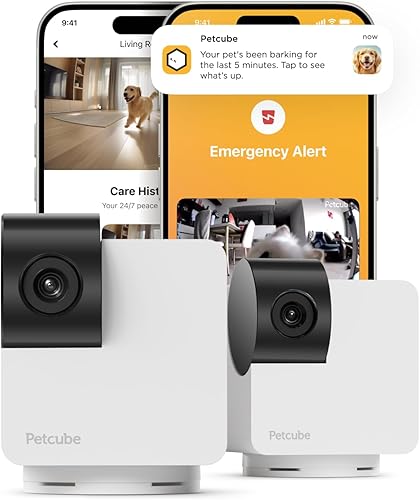 Petcube Cam 360 The Pack de 2 cámaras  Cámara interactiva WiFi para mascotas y seguridad para el hogar con aplicación de teléfono, video HD de