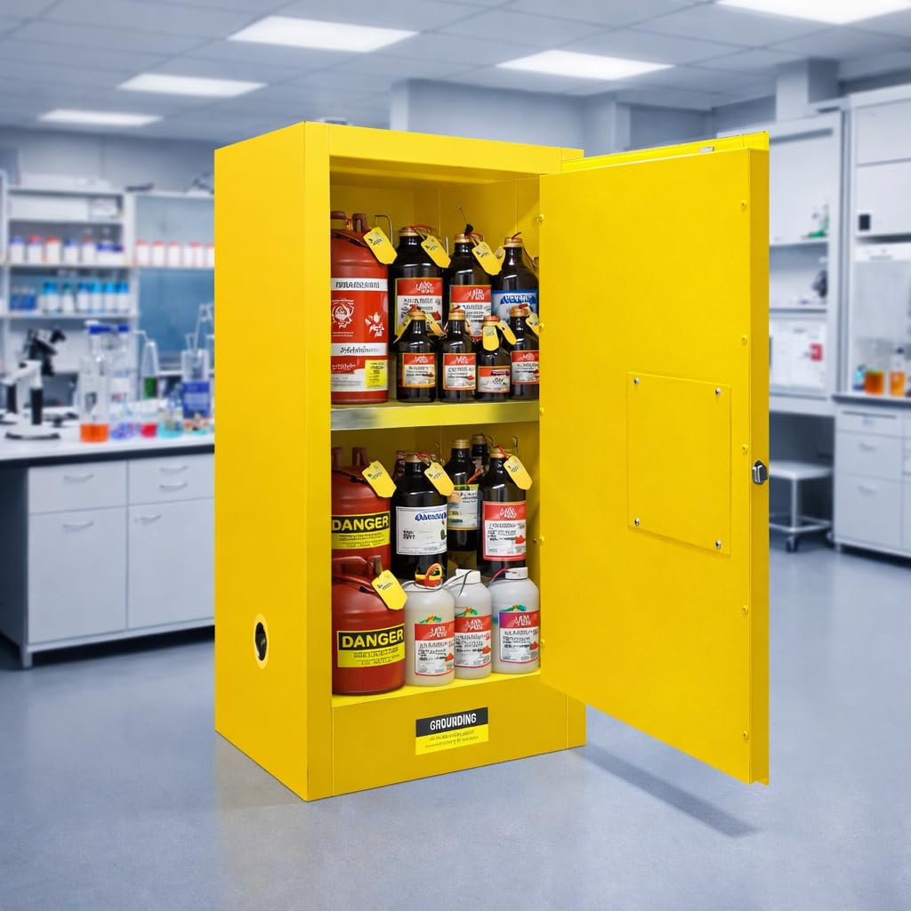 Flammable Cabinet,35"H x 18"W x 18"D Galvanized Steel Flammable Storage Cabinet, Adjustable Shelf for Commercial Industrial Home Use