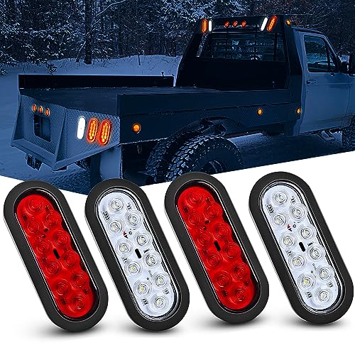 Nilight 4PCS 6 Oval LED Trailer Tail Lights 4PCS 10 LED w/Flush Mount Grommets Plugs Reverse/Back Up Trailer Lights for RV Truck Jeep