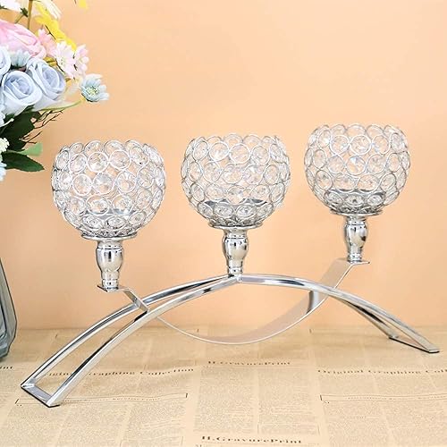 Miniatura 5 de Vidisan Candelabros de cristal de 3 brazos de cristal plateado, portavelas, centros de mesa de cristal para bodas, adornos de candelabro, regalo