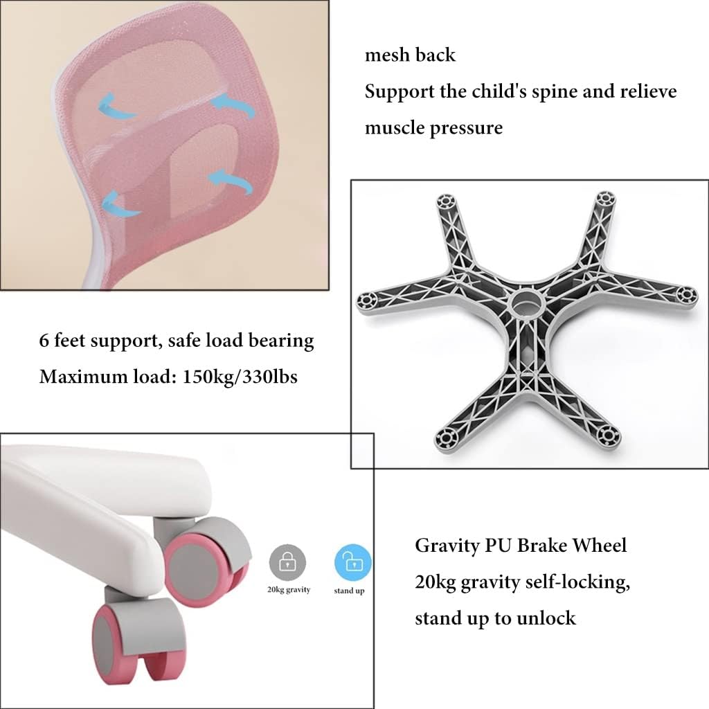 Kids Desk Chair, Armless Ergonomic Study Chair for Boys Girls Mesh Computer Chair with Adjustable Height Swivel Rolling Desk Chair for Teens, for Home School