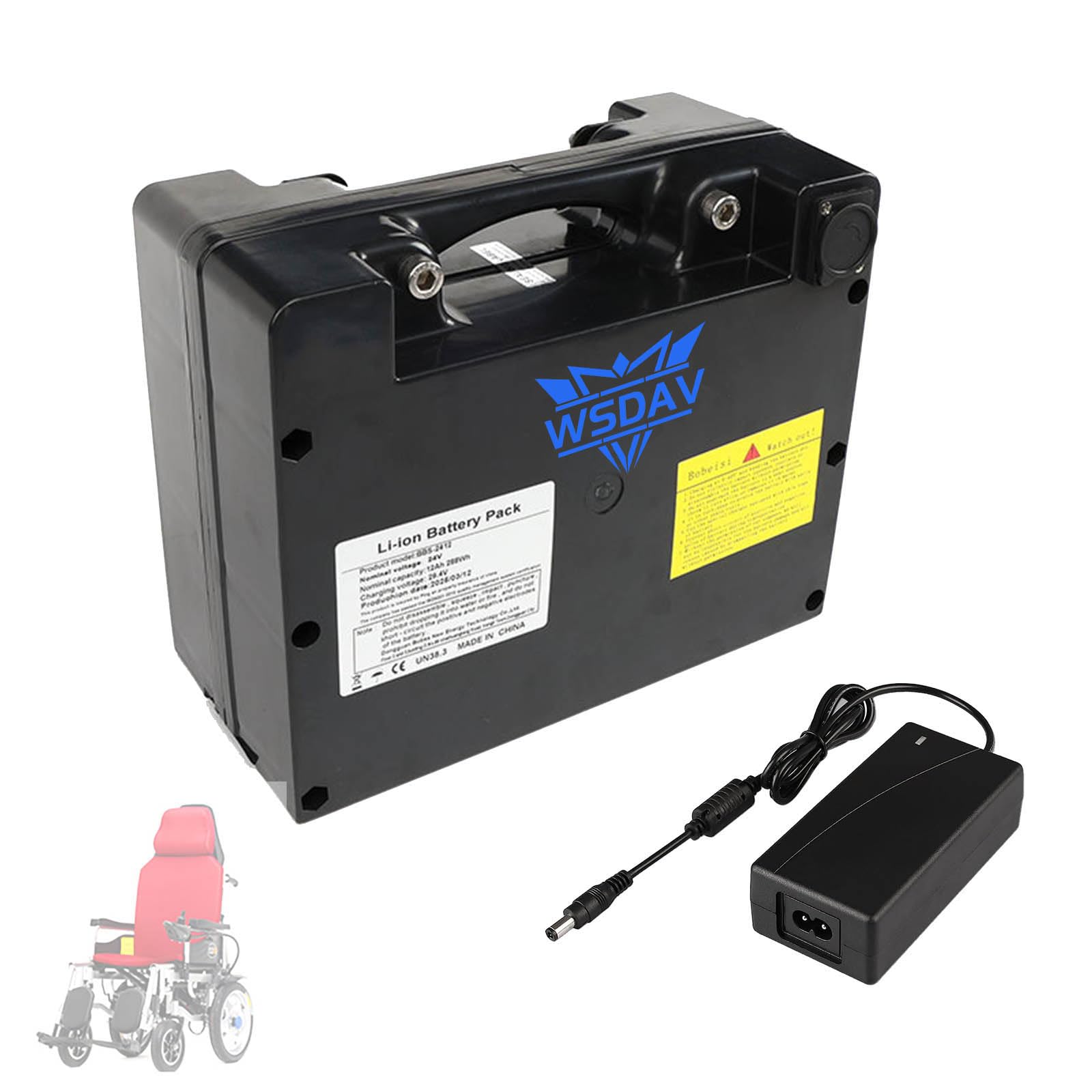 Wsdav 24V20ah Electric Wheelchair Battery 24V 12Ah 20Ah 40Ah Removable Lithium Ion Batteries Pack 24 Volt With Charger For 0-1000W Motorized Wheelchair Motor,