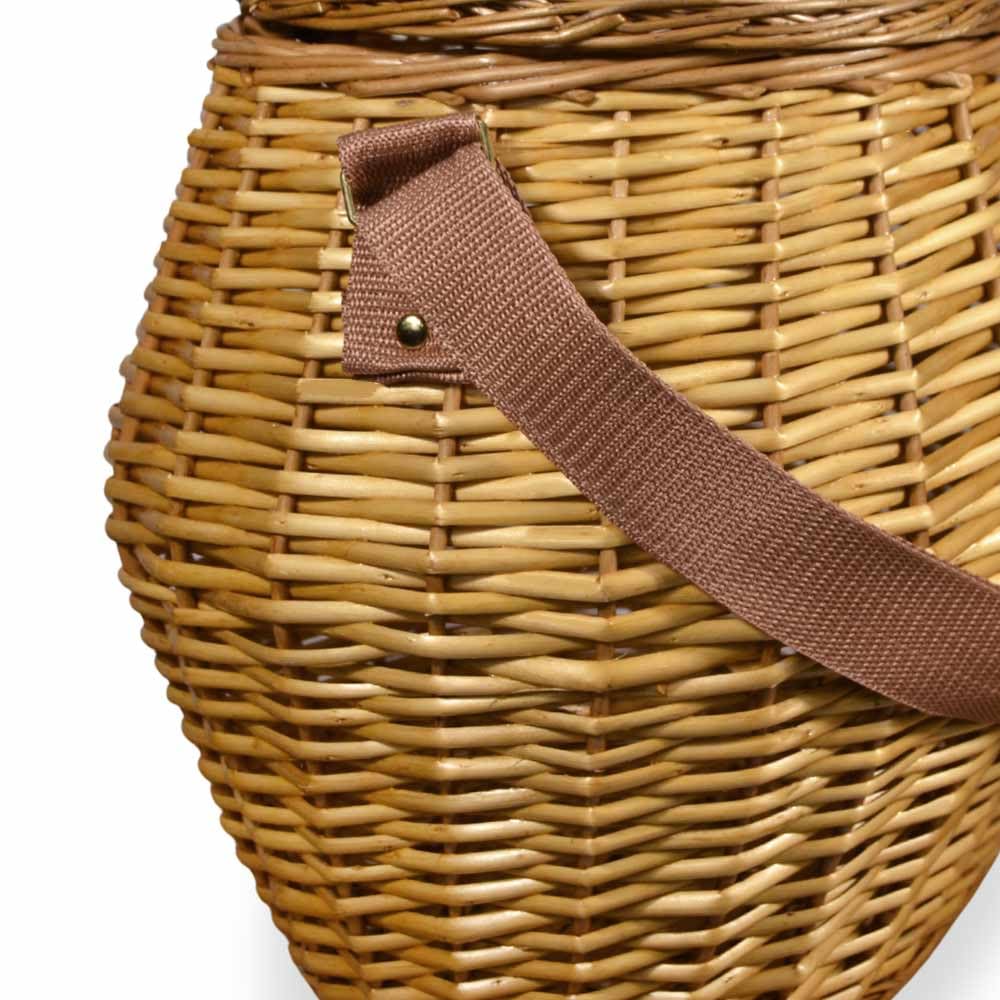 Cesto Vimini Grande con Tracolla e Coperchio 45x37 h35 cm MAX — Raccolta Funghi, Castagne e Frutti di Bosco — Cesto Zaino da Spalla