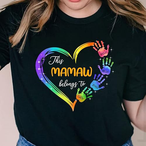 Miniatura 5 de Camisa personalizada con las manos con nombre de Mamaw Belongs to Grandchildren Regalo personalizado para el día de la madre, Navidad, cumpleaños