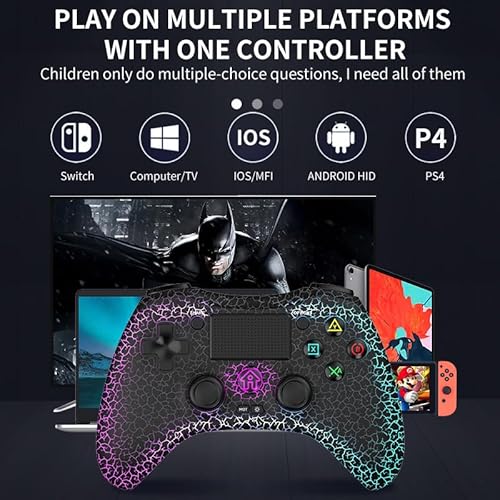 Ralan Wireless Controller With 8 Color Adjustable Led Lighting Compatible With Ps4 Pro/Ps4 Slim/Ps3/Pc/Ios/Nintendo Switch/Ps4 Controller Dualshock 4, With Headphone Jack For Fps Game （Black） #TOP1