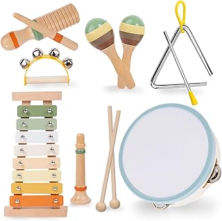 Caunedy 7 in 1 Musical Instruments Set for Toddler, Wooden Montessori Toys Best Birthday Gifts for Boys and Girls, Prescho...