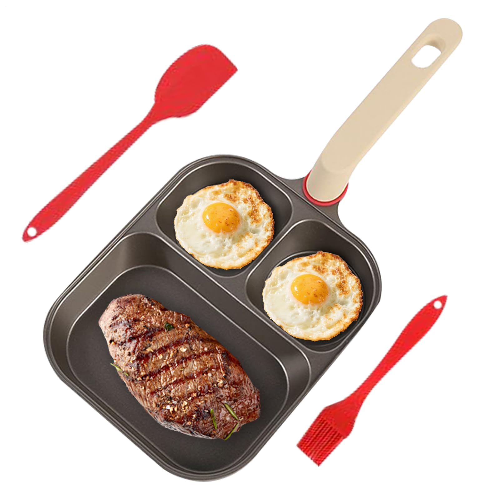 Poêle à œufs 3 tasses antiadhésive avec accessoires pour petit déjeuner