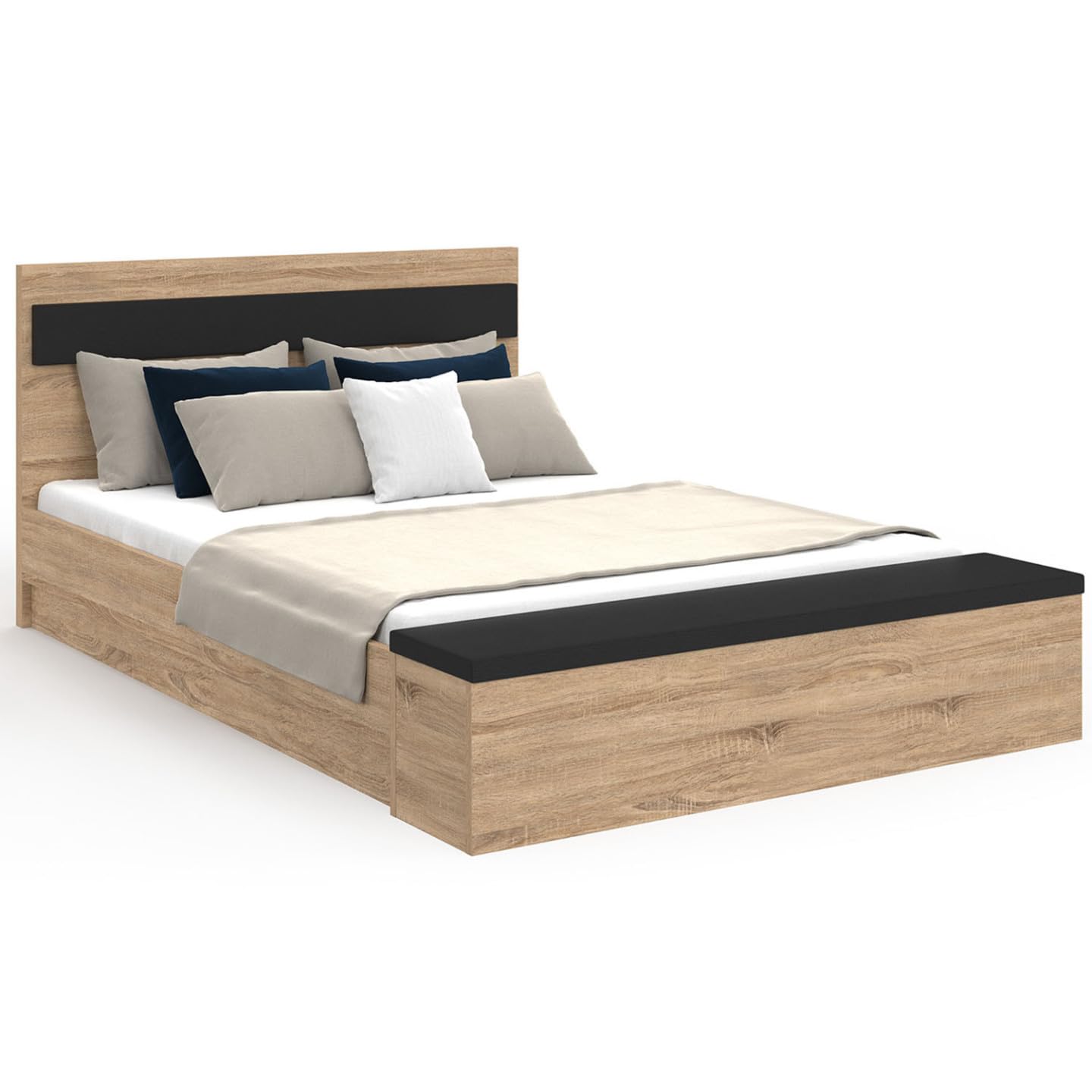 IDMarket - Lit Double Gaelle 140 x 190 cm Bois et Noir