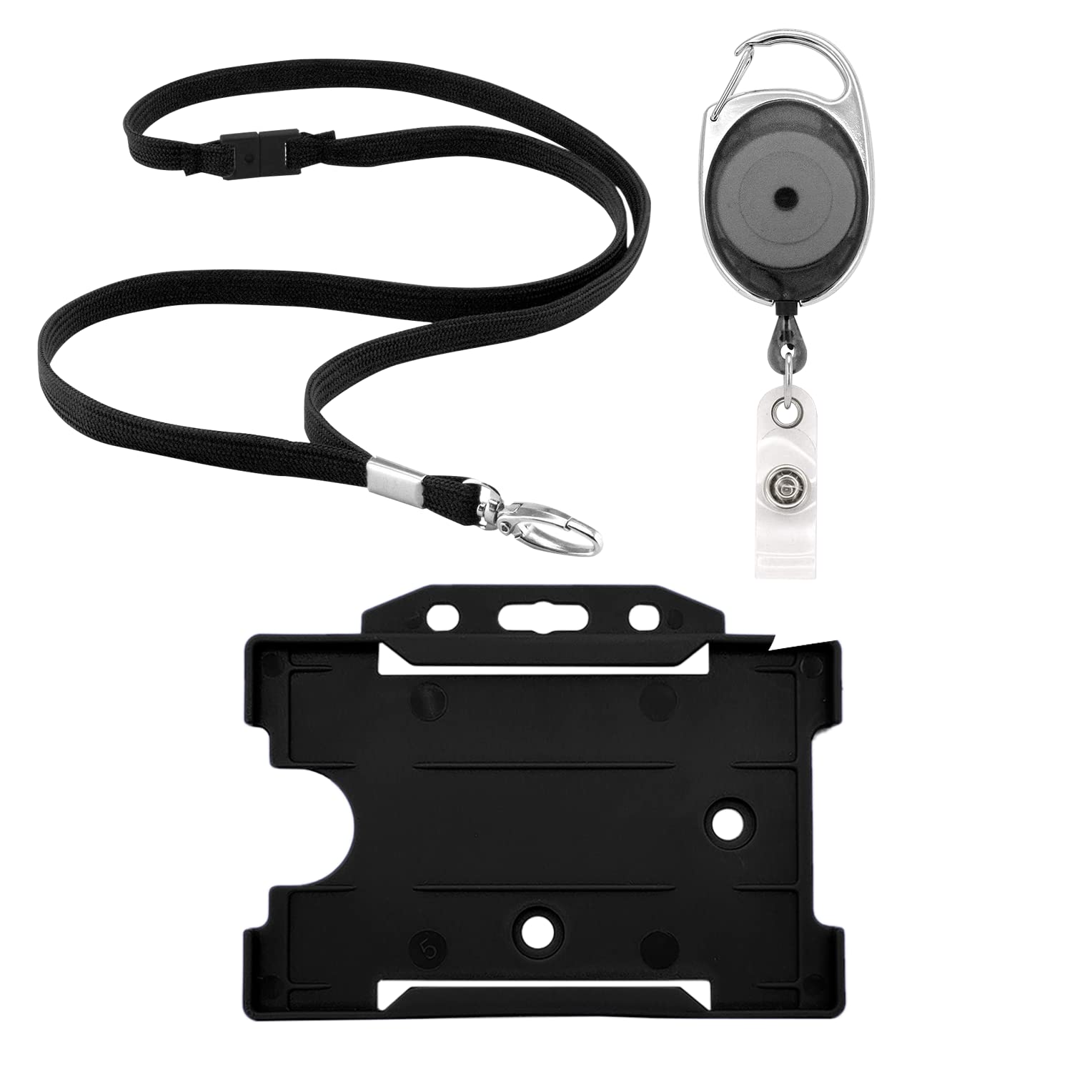 Retractable Lanyard with Card Holder - Complete Set with Clip Reel & Clear Waterproof ID Badge Holder for Keys, ID Cards | Durable Neck Strap for Nurses, Work, NHS (Black)