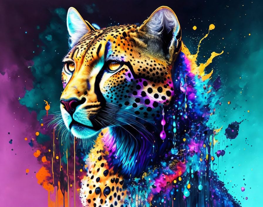 Poster sur toile fantastique guépard grands coups de pinceau déco murale 58x90 cm