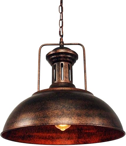Lingkai Lámpara colgante de granja de 16.14 pulgadas, lámpara colgante rústica vintage con cúpula de granero, lámpara de montaje en techo para