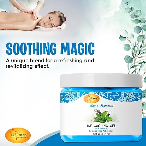 Miniatura 6 de SPA REDI - Gel refrescante de masaje para pedicura, menta y aceite de eucalipto con mentol de 16 onzas, extracto de menta - Terapia de masaje de gel
