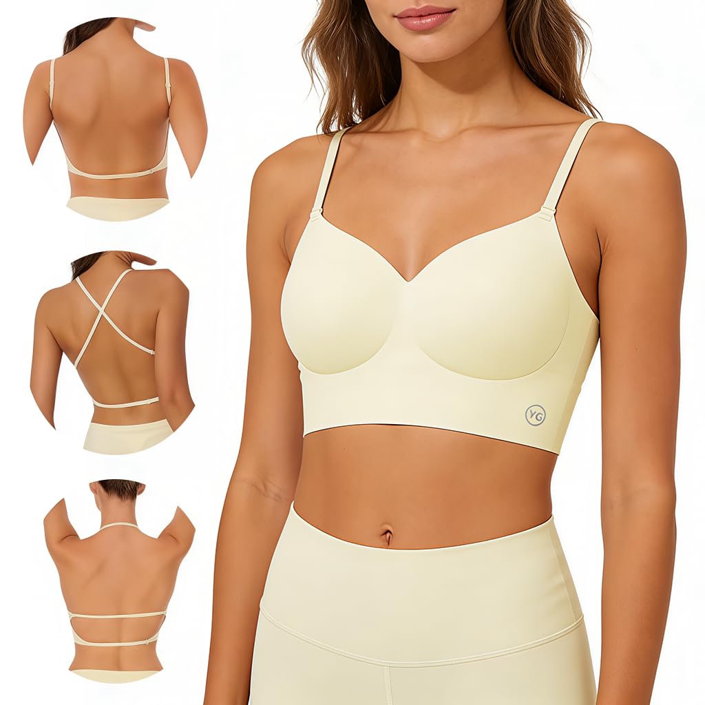 SANNIDHI® Low Back Bra for Women Wirefree Seamless Bra Backless V Neck Criss-Cross Multiway Straps Convertible Halter Bras with Padded Removeable