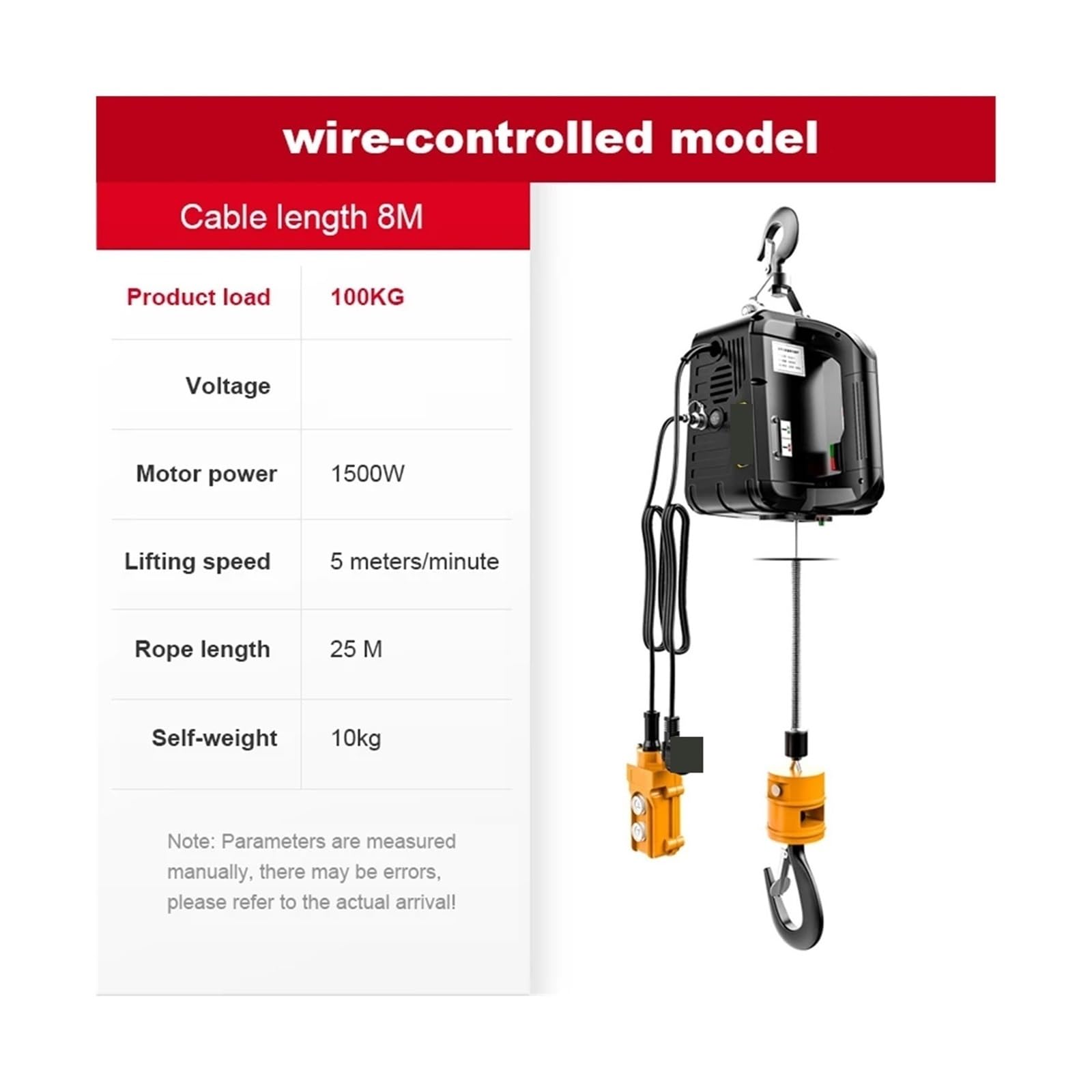 Przenośny Mały Dźwig Domowy, Urządzenie Podnoszące, Miniaturowy Wciągnik Elektryczny, 1500 W, Zdalnie Sterowany Klimatyzator do podnoszenia i holowania(Wire Control)
