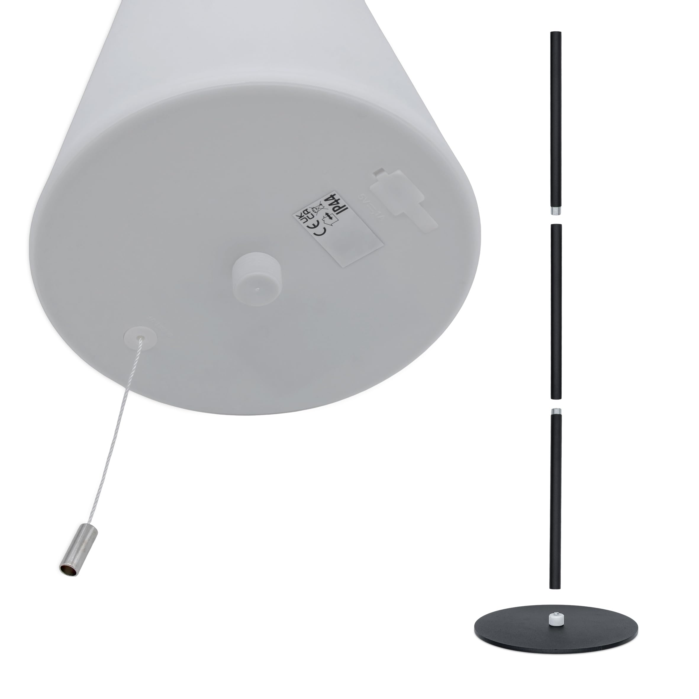 Lampadaire LED blanc chaud rechargeable - 106 x 16 cm - Noir avec 4 modes d'éclairage USB - Balcon, terrasse, extérieur