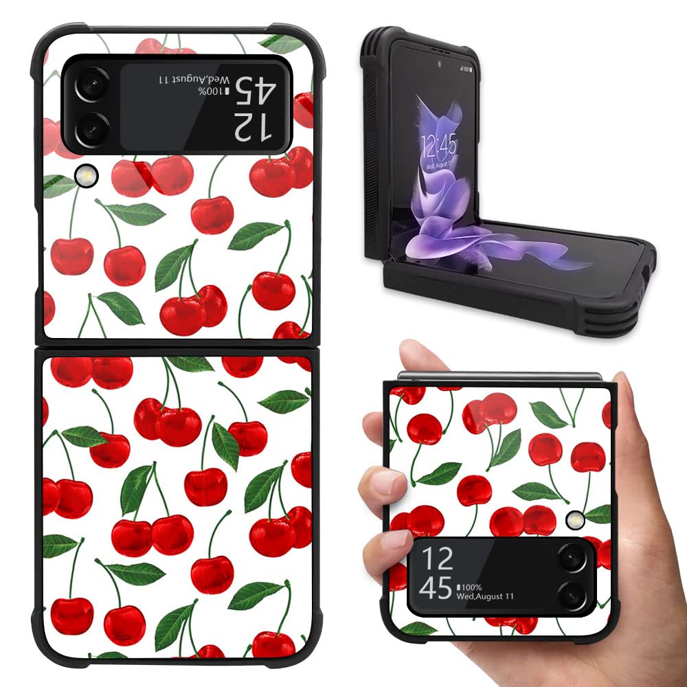 DAIZAG Compatible with Samsung Galaxy Z Flip 3 5G Case,All-Round Protection Shockproof Anti-Scratches TPU Cover,Cases for Man Woman-Red Cherries