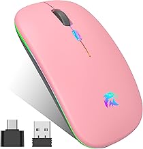 Souris Sans Fil Rechargeable, Souris Bluetooth, Souris Rétroéclairée de 7 Couleurs avec Mini récepteur USB de 2,4 GHz, Souris de jeu Bluetooth Compatible PC,Mac,Ordinateur Portable,Chromebook (Rose)