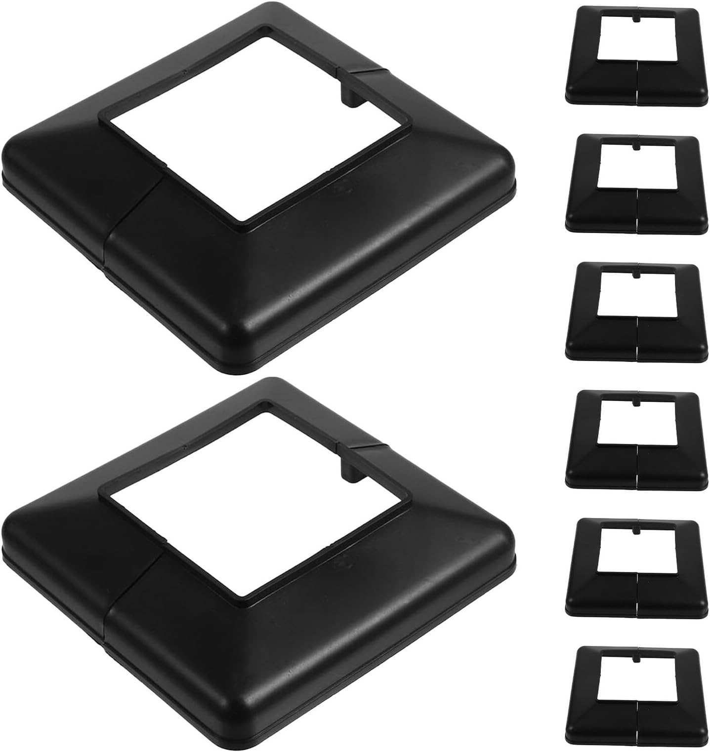 8pcs Black Plastic Balcony Column Base Covers Split Design Railing Post Skirt Wraps Decorative Square Flange Support for Stair and Fence Posts Easy Install Reusable Trim Sleeves