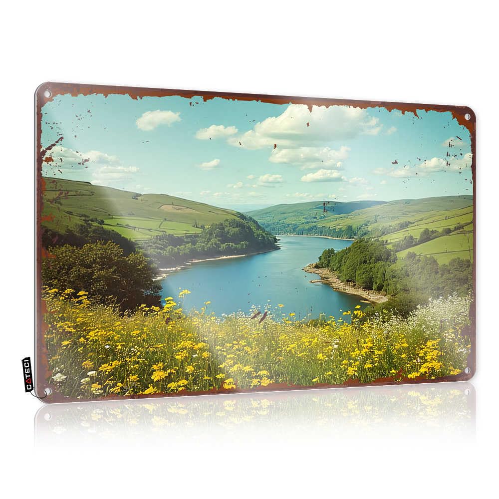 Fzfn Colour Funny Wall Signs Stitch Room Decor Outhouse Country Designer Flower Fields Overlooking A Serene Lake On A Sunny Day - Easy To Hang Art(30X40cm)