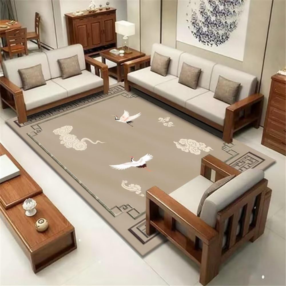 Tapis de sol gris 120x160cm style grue orientale vintage haute qualite