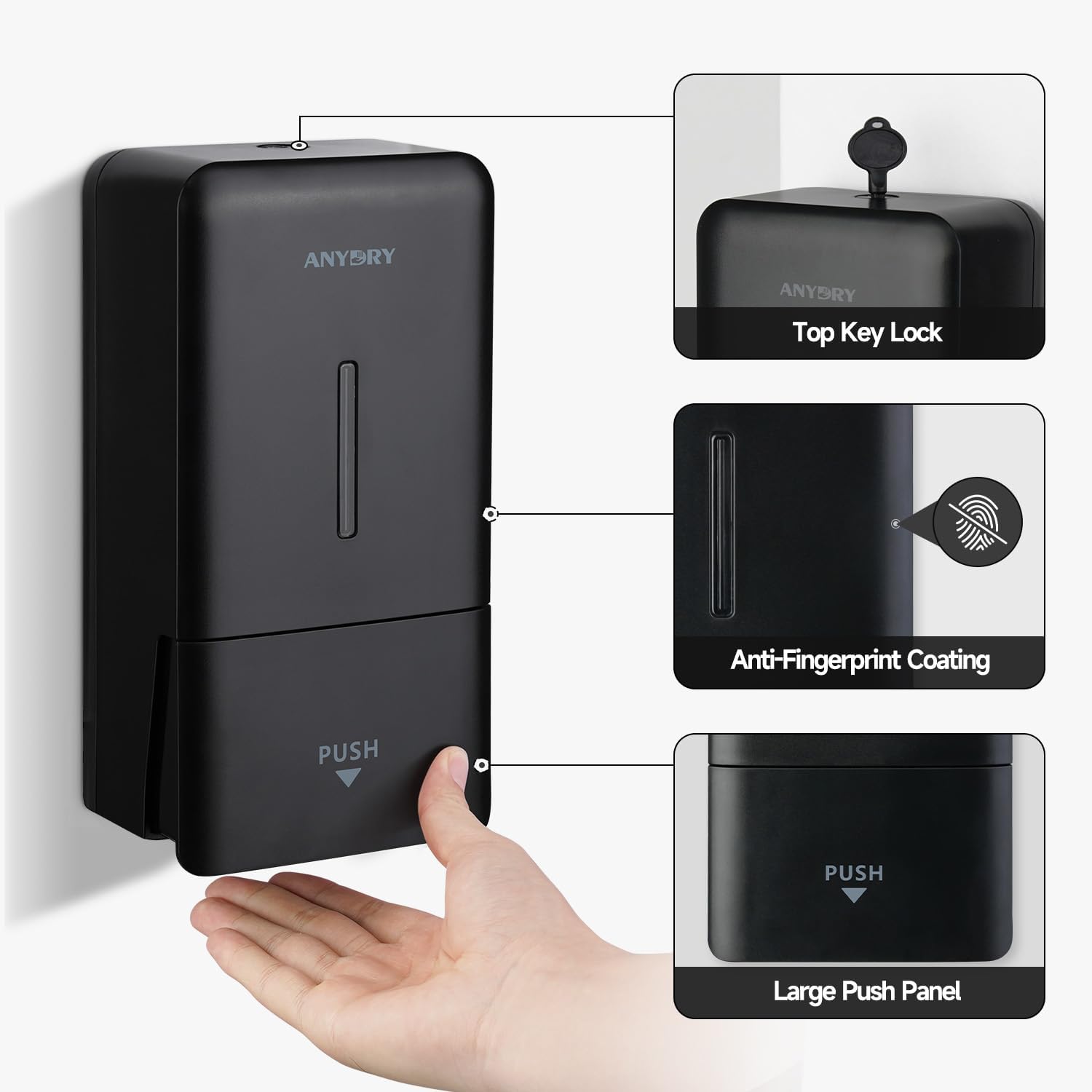 Commercial Restroom Bundle – Stainless Steel Compact Hand Dryer & ABS Manual Soap Dispenser, Wall-Mounted Set for High-Traffic Areas, Black