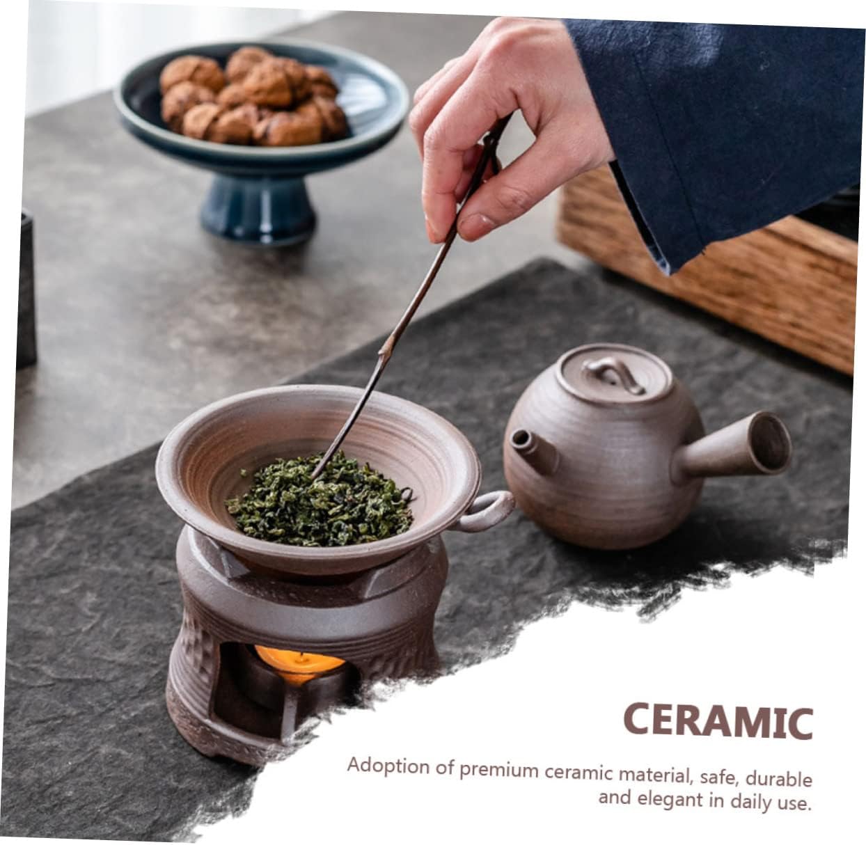 Retro Ceramic Teapot Warmer Candle Holder Brown Tea Heater for Home Use for Tea Warming and Serving