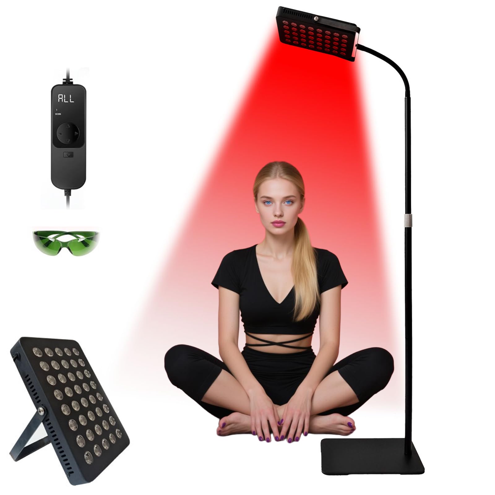 Lampada per terapia con luce rossa, luce infrarossa 40 LED, 660 nm e 850 nm, 80 W, con supporto, doppia lunghezza d'onda, luminosità regolabile, timer per uso in palestra, per muscoli