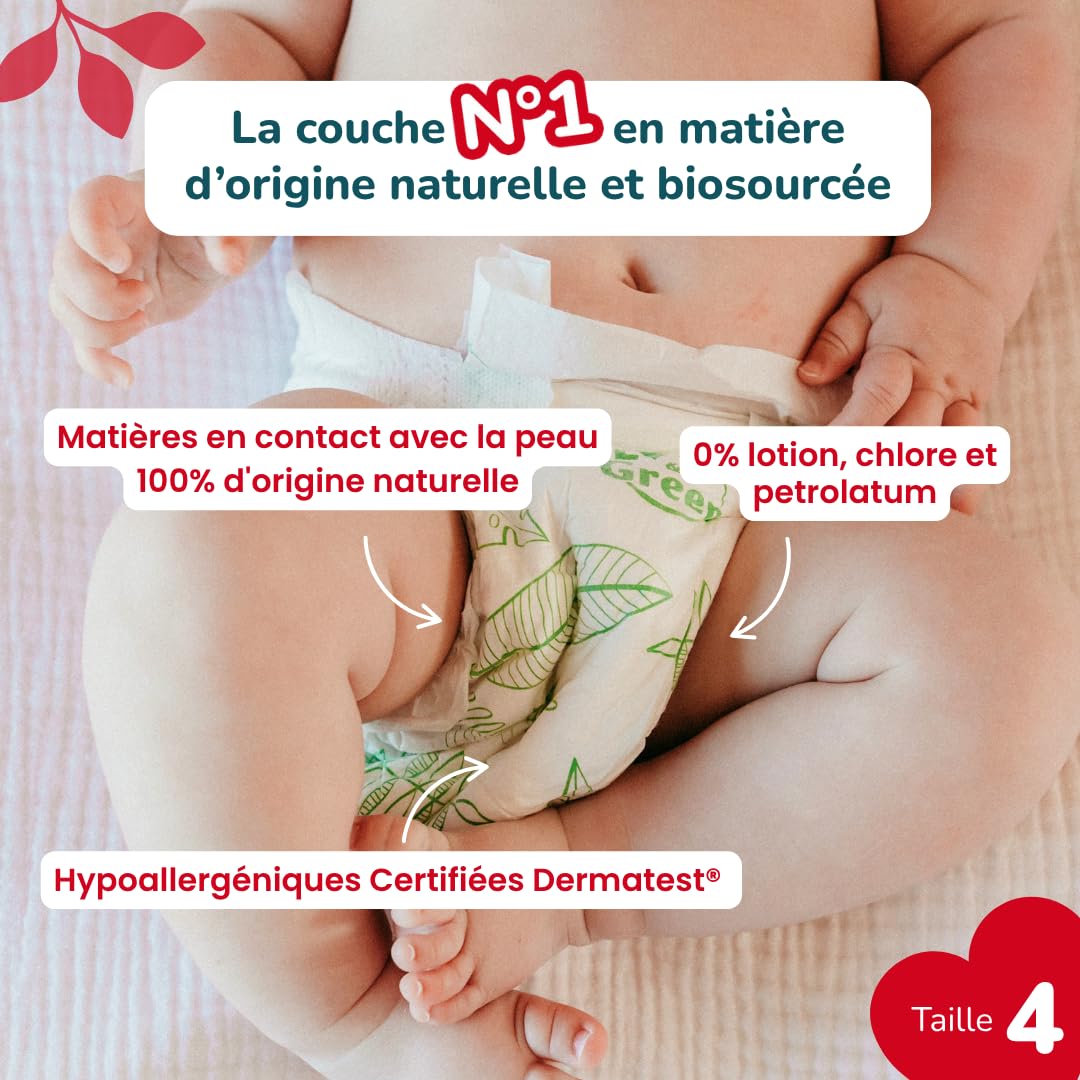 Love & Green - Zdrowe i ekologiczne pieluchy dla niemowląt - Rozmiar 4 (7-14 Kg) - Opakowanie 1 miesiąc (184 pieluchy) - chłonne, nieprzeciekające i bez niepożądanych składników