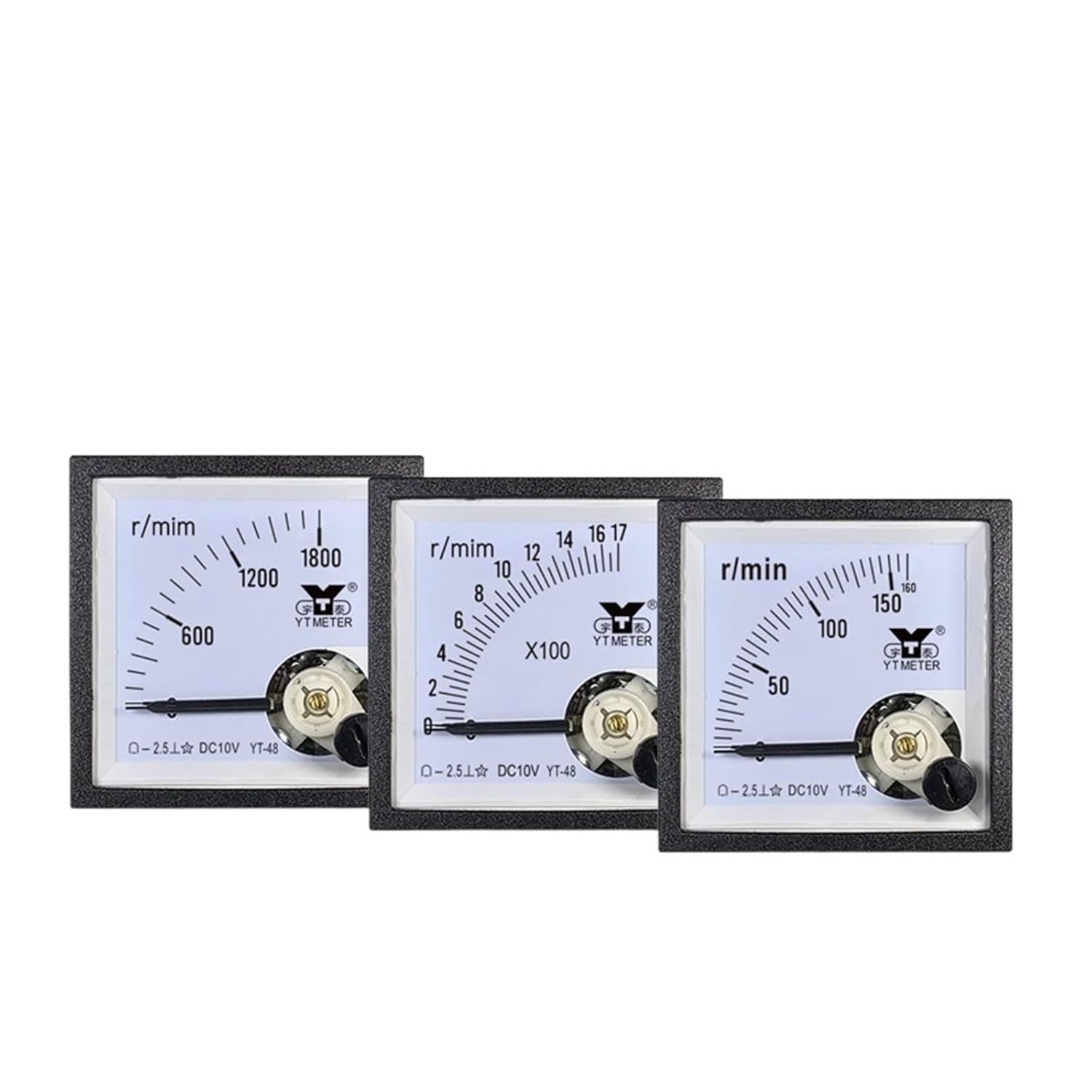 Yt48 Pointer Tachometer 10V Input 50rpm 100r 200R 300r 1500r / min Voltmeter Analog Speed cp48 45 * 45mm Speedometer(DC 100R 10V)