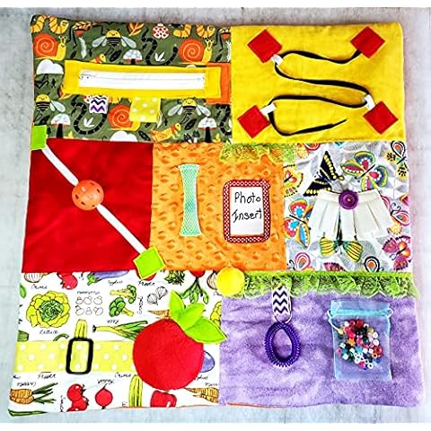 Fidget Quilt Handmade in the U.S.A. Memory Loss & Alzheimer's Blanket Dementia Toy with GARDEN Design. Size 21” x 21” Cover