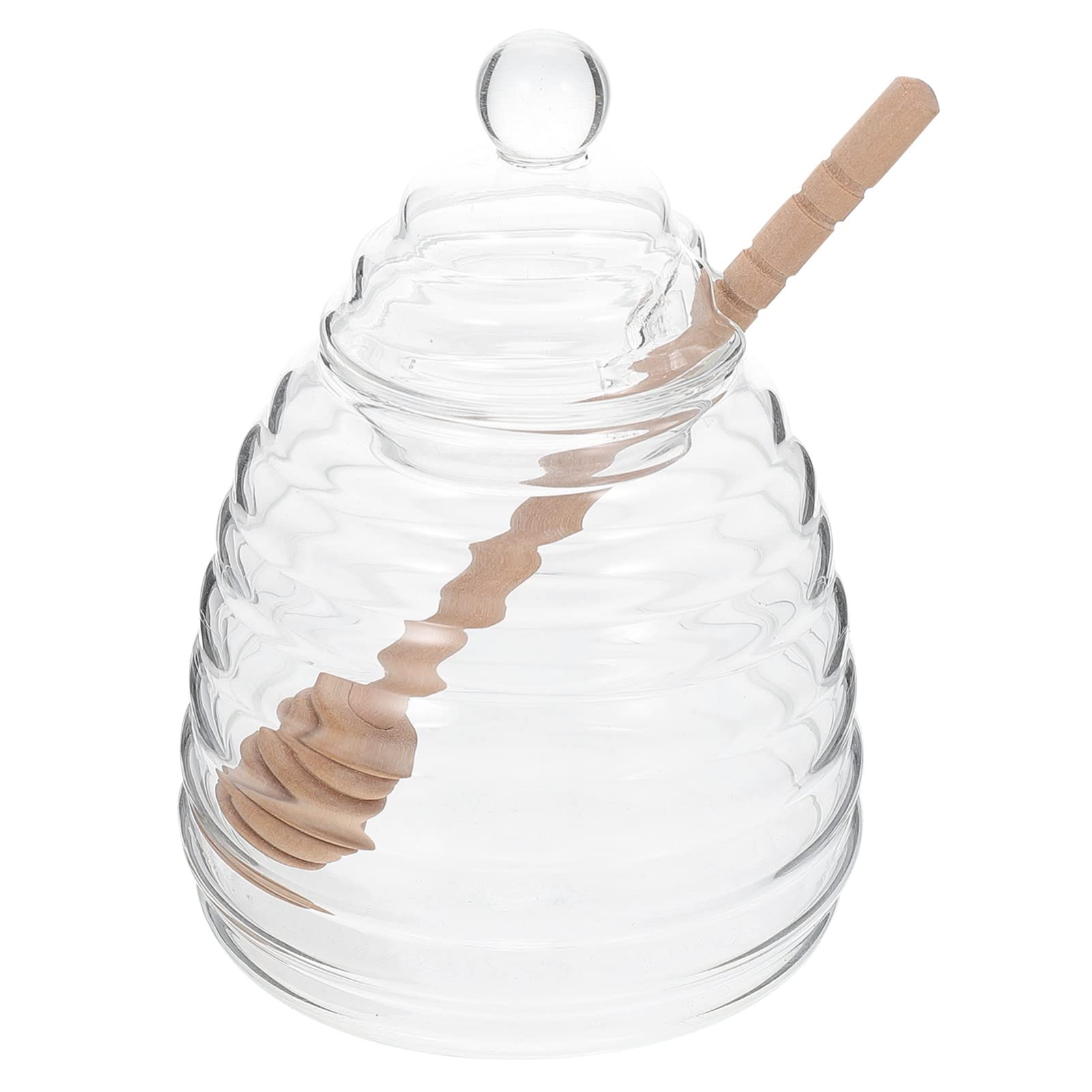 Cabilock Glass Honey Jar with Dipper and Lid Beehive Honey Pot Honey Containers Holder Honey Dish with Wood Honey Stick Stirrer for Home Kitchen