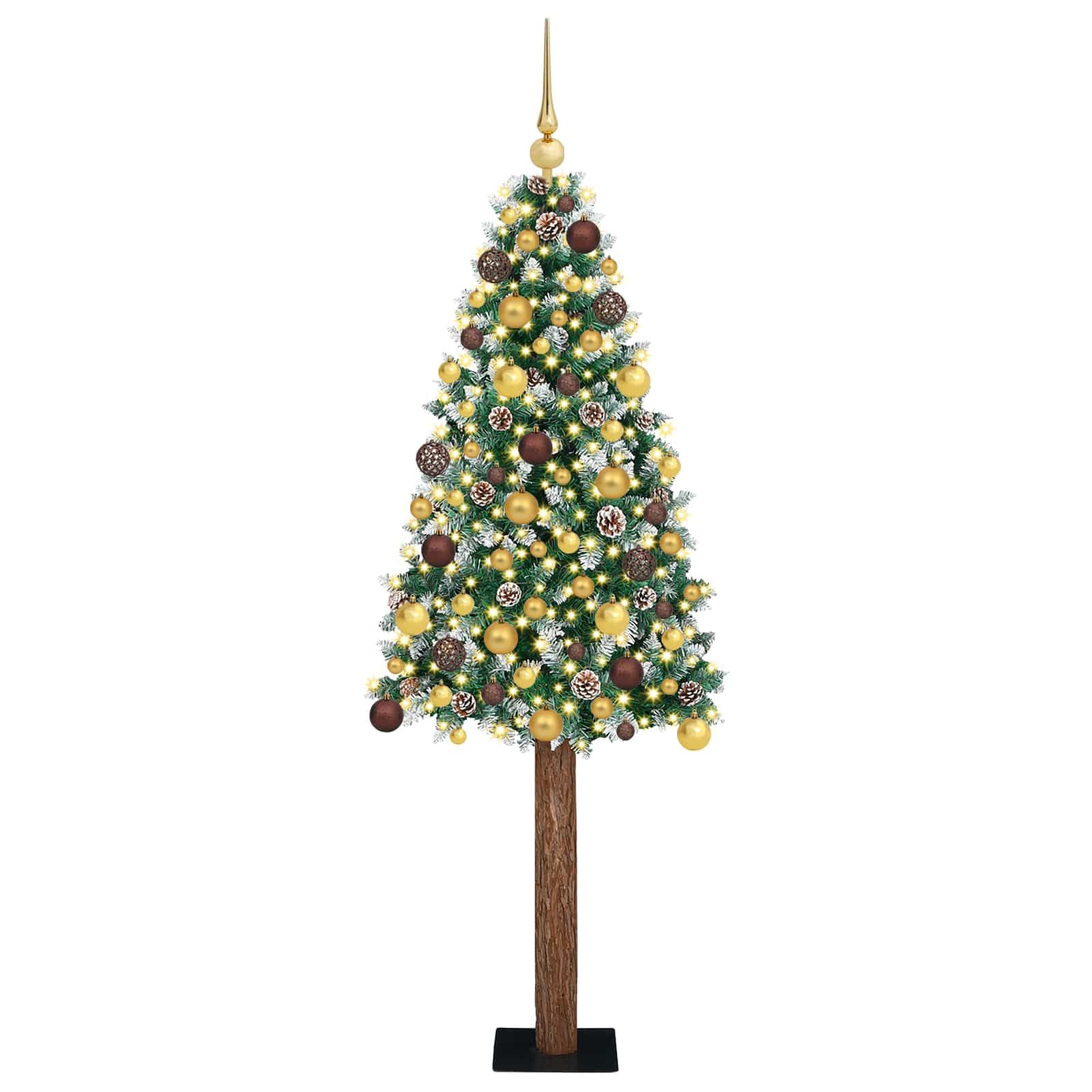 Smukła choinka 180 cm z LED, PVC i litą sosną