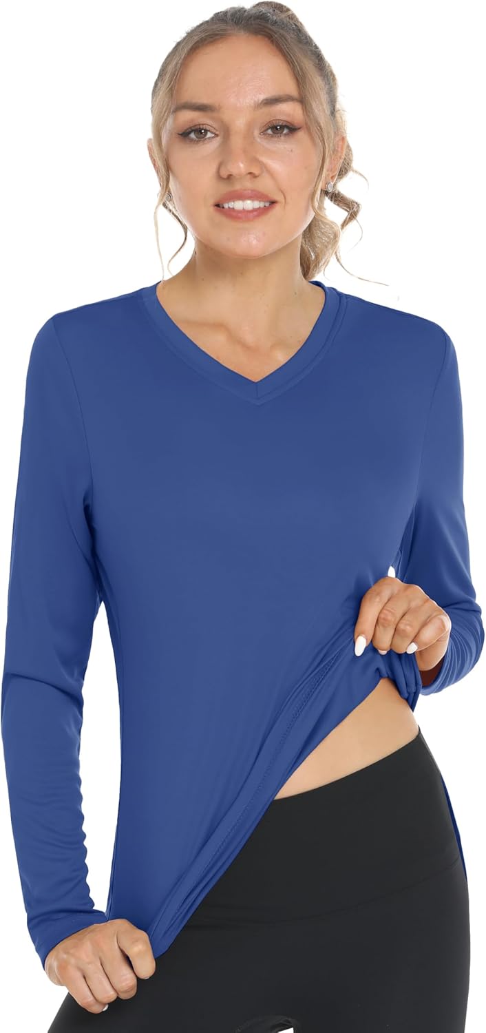 Women's Long Sleeve V Neck Workout Tops UPF50+ Sun Protection Moisture Wicking Lightweight Swim T-Shirts - Image 6